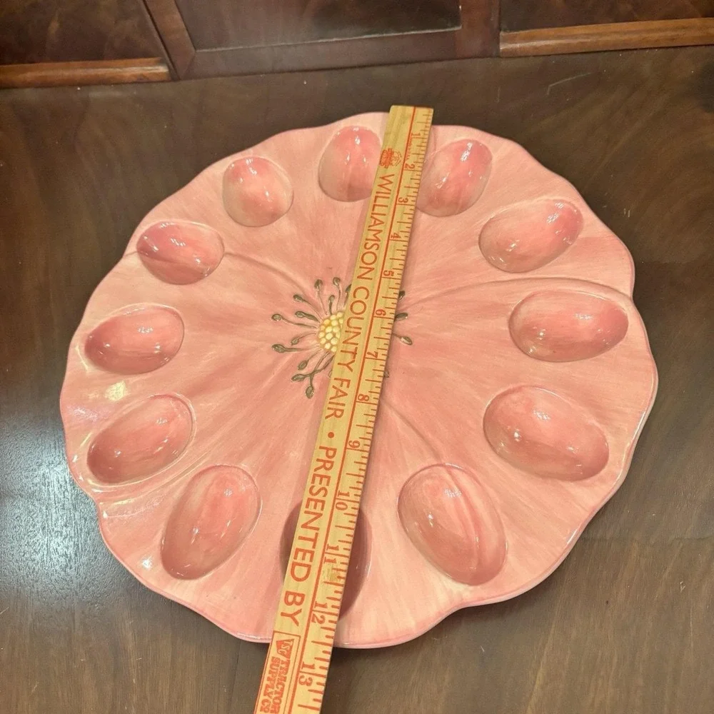 Franciscan Desert Rose Deviled Egg Plate Pink Hand Painted Earthenware 12 Egg